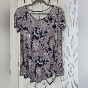 Esenchel Paisley Print Short Sleeve Tunic Top Size L Navy Pink